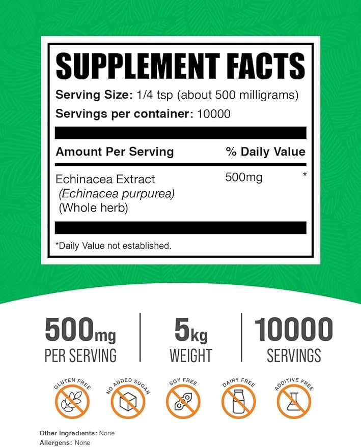 BulkSupplements.com Echinacea Extract Powder - Echinacea Extract, Herbal Supplement for Immune Support - Vegan & Gluten Free, 500mg per Serving, 1kg (2.2 lbs) (Pack of 5)