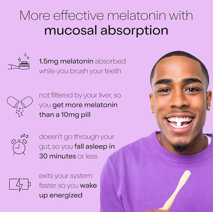 Duo Sleep Toothpaste Tablets | Melatonin w/Nano-Hydroxyapatite (nHa) - Whitening, Remineralize & Reduce Sensitivity | Sustainable & Plastic Free | Mint w/Lavender - 1 Bottle/62 Tablets