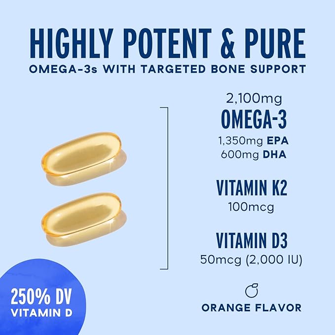Oceanblue Professional Omega-3 2100 with Vitamin K2 and Vitamin D3-120 Count 2 Pack- Triple Strength Burpless Fish Oil Supplement with EPA, DHA & DPA - Wild Caught - Orange Flavor, 60 Servings