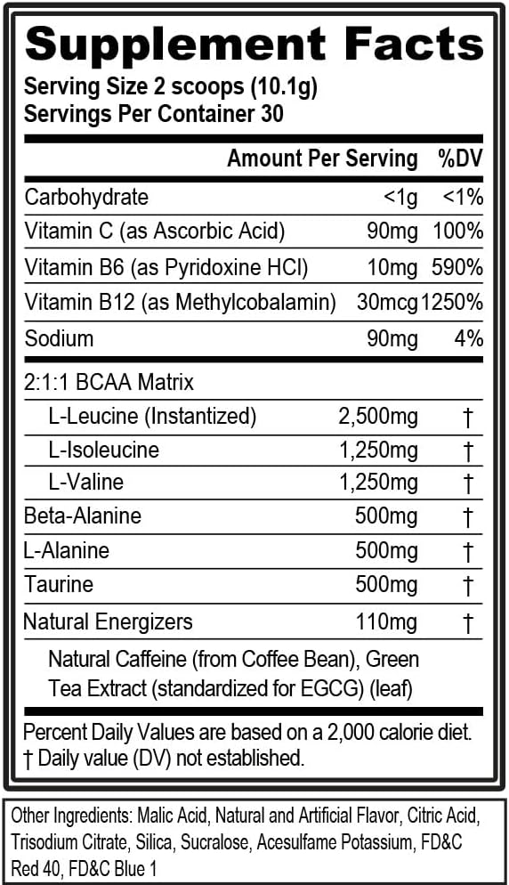 EVL BCAAs Amino Acids Powder - BCAA Energy Pre Workout Powder for Muscle Recovery Lean Growth and Endurance - Rehydrating Post Workout Recovery Drink with Natural Caffeine - Furious Grape