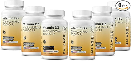 Balancebreens Vitamin D3 50,000 IU, 60 Veggie Capsules - High Potency, Supports Immune & Bone Health - Weekly Once (Pack of 6)