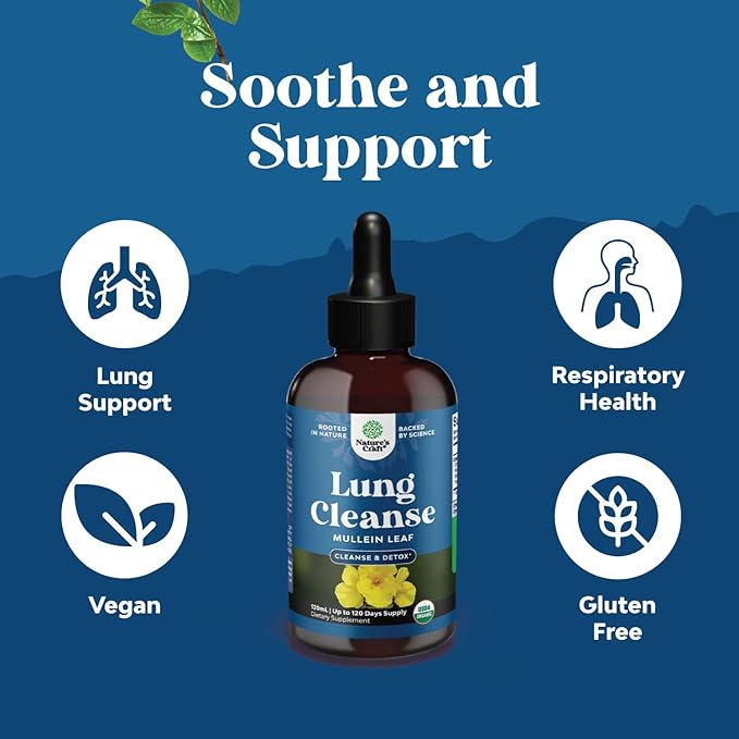 USDA Organic Mullein Drops for Lungs - Herbal Lung Detox & Cleanse with Marshmallow Root Extract & Plantain Leaf for Respiratory Lung Health - Mullein Leaf Tincture Drops Breathing Support - 2 Pack