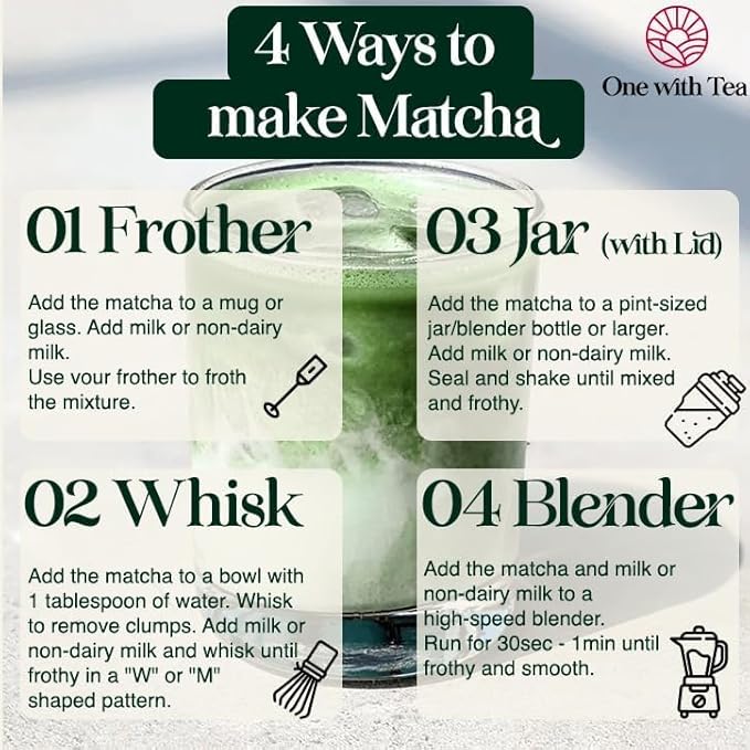 ONE WITH TEA Ceremonial Matcha Powder USDA Organic 1oz – Authentic Japanese Green Tea, Made in Japan | Perfect for Matcha Latte, Hot or Iced Drinks, Smoothies