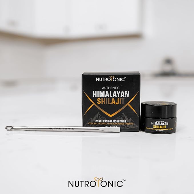NutroTonic® Authentic Himalayan Shilajit Resin for Men & Women - Gold Grade 86% Fulvic Acid - Wild Crafted +17000 FT – 40x Nano Filtered & Sun Dried - 3rd Party Lab Tested - 5g Jar