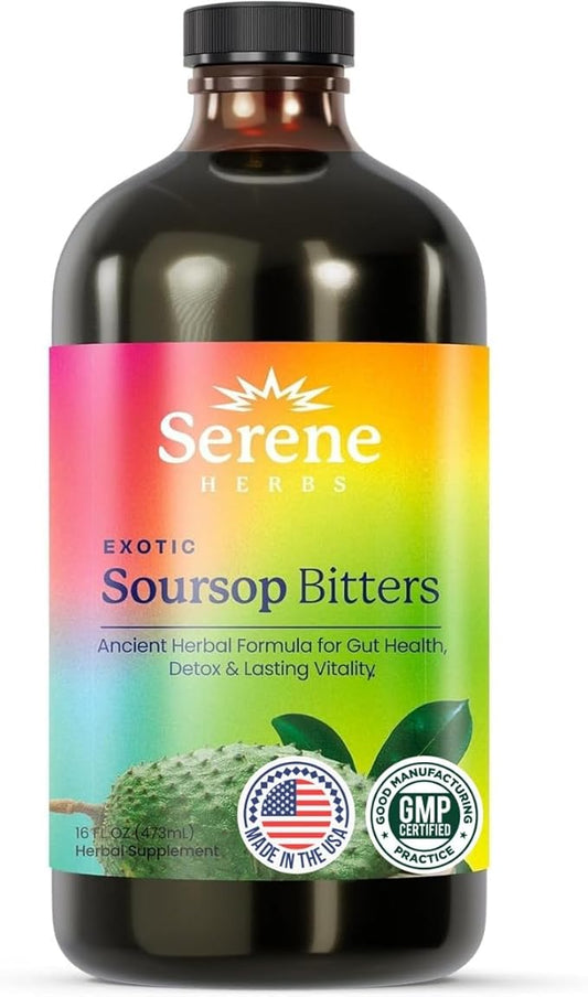 Soursop Bitters Liquid - Organic Herbal Sour SOP Guanabana Detox with Black Seed, Moringa & Ginger - Supports Digestive Wellness & Immune Function - 16 fl oz