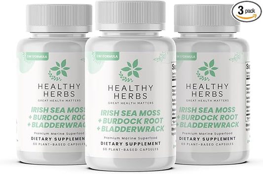 Wildcrafted Sea Moss Capsules | 2280mg Advanced Ocean Greens Complex Irish Sea Moss Superblend | US-Made, Vegan, Non-GMO, Easy-Swallow (3-Pack)