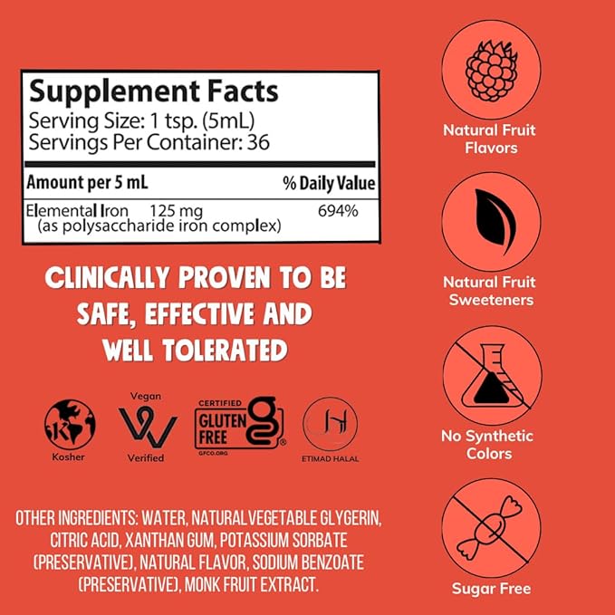 NovaFerrum Wow, 125 High Potency Liquid Iron Supplement for Adults, Iron Deficiency, 125mg of Iron Per 5mL Dose, Vegan Verified, Gluten Free Certified, Sugar Free