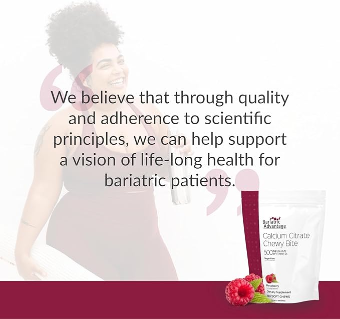 Bariatric Advantage Calcium Citrate Chewy Bites 500 mg - Highly Absorbable & Digestible - Vitamin D3 - Easily Chewable Calcium Supplement - Raspberry Flavor - 90 Count