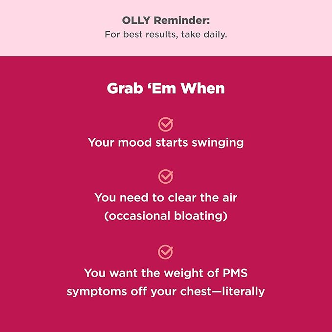 OLLY Period Hero Gummies, PMS Support Supplement,* Chasteberry, Vitamin B6, Calcium, Cran-Raspberry Flavor, 30 Day Supply - 60 Count