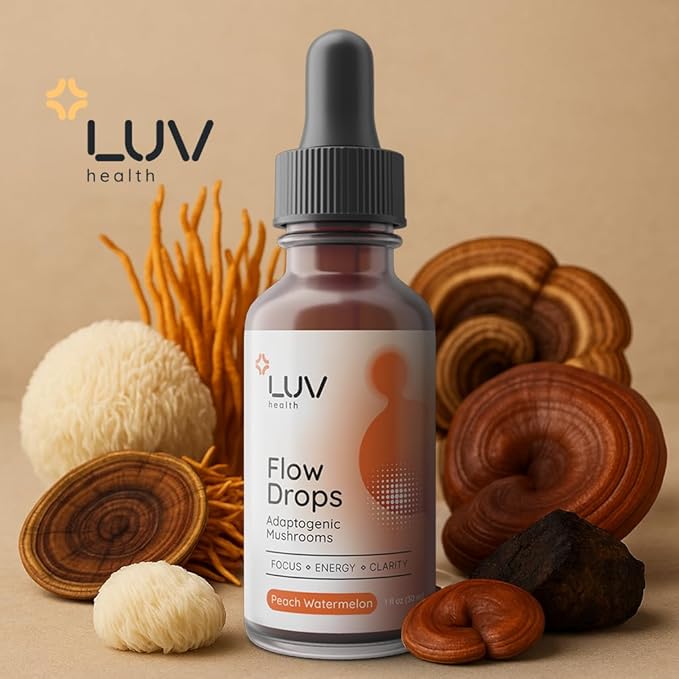 Flow Drops® – Energy Supplement for Focus, Mental Clarity & Immune Support - Adaptogenic Mushrooms with Lion’s Mane, Cordyceps, Reishi, Chaga & Turkey Tail – Vegan, Made in USA 60 Servings