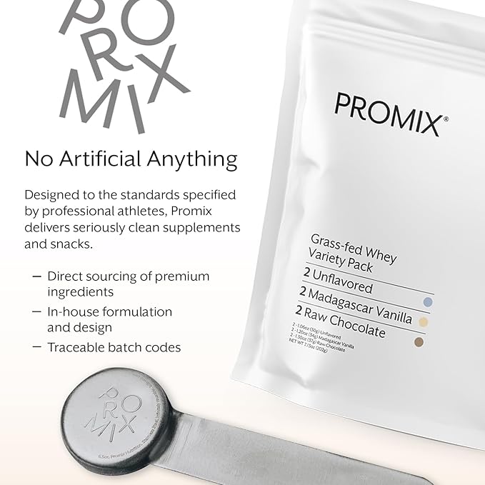 Promix Whey Protein Powder, Variety Pack (Unflavored, Vanilla, & Chocolate Flavors) Grass-Fed & 100% All Natural - ­Post Workout Fitness & Nutrition Shakes, Smoothies, Baking & Cooking Recipes