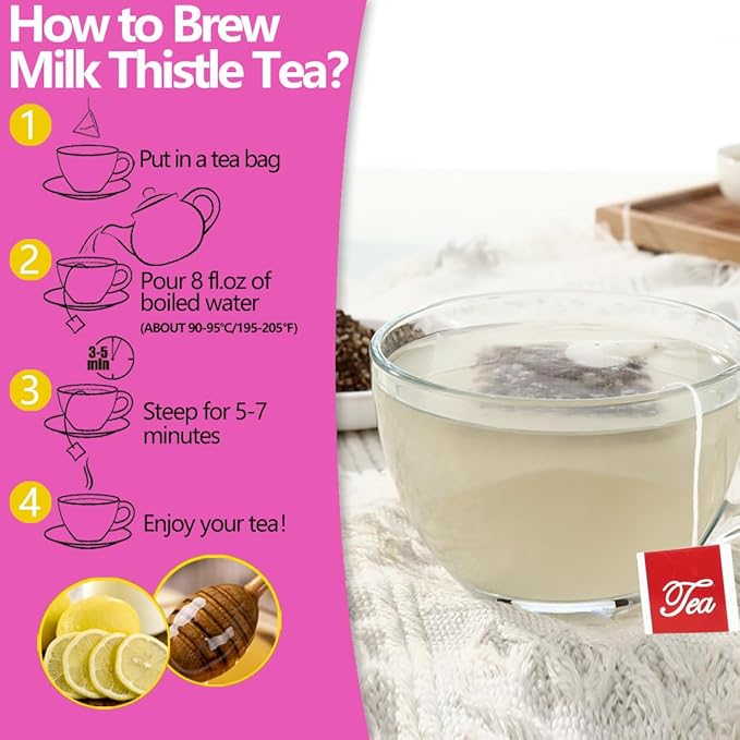 Premium 100 Milk Thistle Tea Bags, Made with 100% Wild Milk Thistle Seeds, for Liver Detox & No Additives & Caffeine Free.