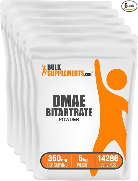 BulkSupplements.com DMAE Bitartrate Powder - Dimethylaminoethanol Bitartrate, DMAE Supplement - Unflavored & Gluten Free, 350mg per Serving, 1kg (2.2 lbs) (Pack of 5)