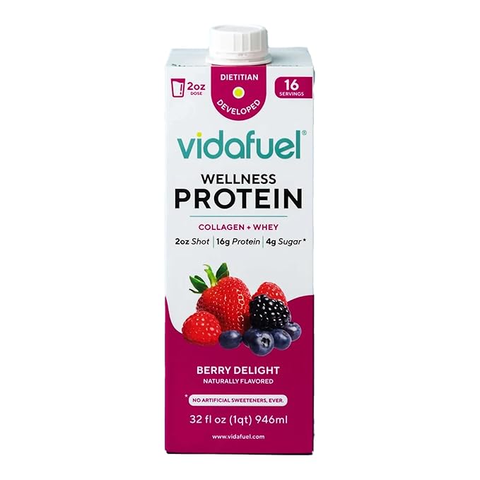Protein Drink, 16g Protein Per 2oz Shot, 32 fl oz Carton, Berry, Collagen and Whey Drink, No Artificial Sweeteners