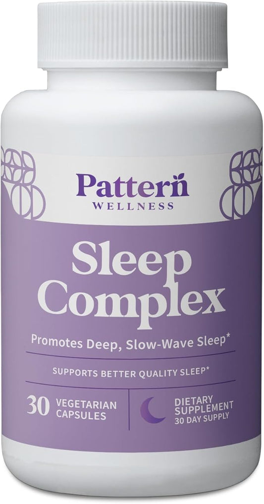 Pattern Wellness Sleep Complex Supplement - Deep, Slow-Wave Sleep - Mood & Stress Support - Natural Sleep Aid - 30 Vegetarian Capsules