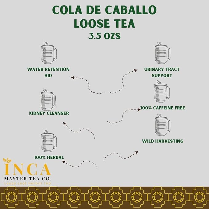 Inca Master Tea Cola De Caballo Hierba, Horsetail Tea in Loose Leaf Form - 3.5 Ounces of Cola DE Caballo Herbs - Sourced From Peru