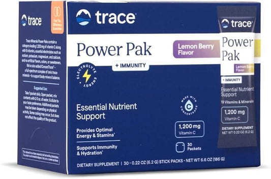 Trace Minerals PowerPak Plus Immunity - Hydration Support Supplement - Vitamin & Mineral Powder with Elderberry - Powder Packet to Aid Immunity & Energy - Fizzy Lemon Berry (30 Servings)