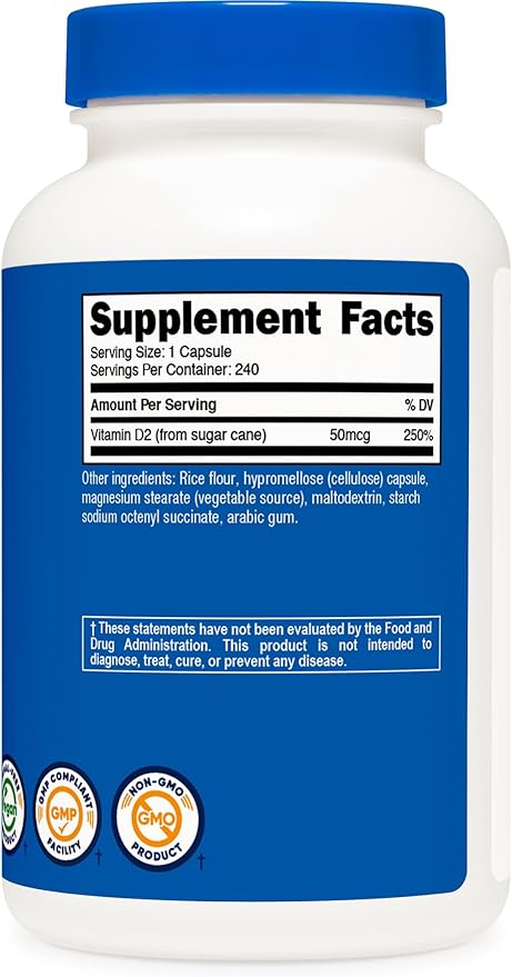 Nutricost Vitamin D2 Supplement (2000 IU) 240 Capsules - Vegan, Non-GMO, Gluten-Free, Third-Party Tested