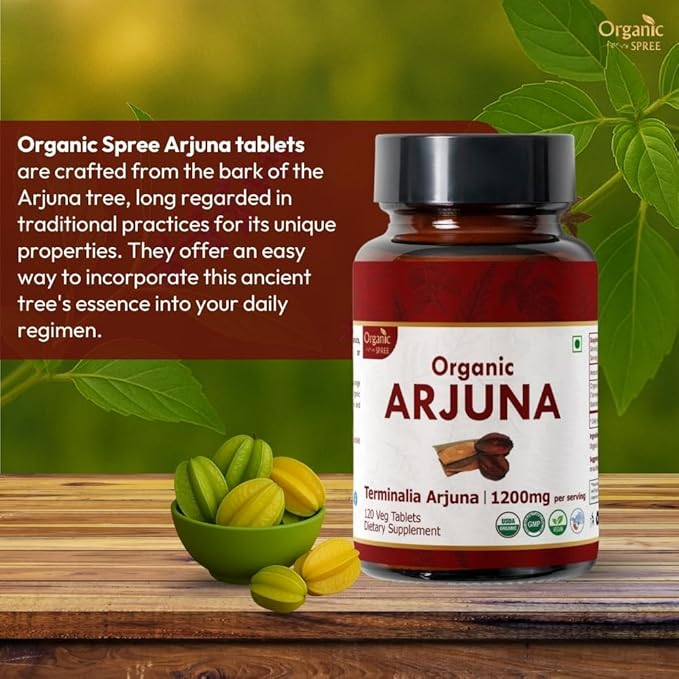 Arjuna 120 Tablets – USDA Organic Terminalia Arjuna Supplement – Supports Heart & Cardiovascular Health* - Pack of 3