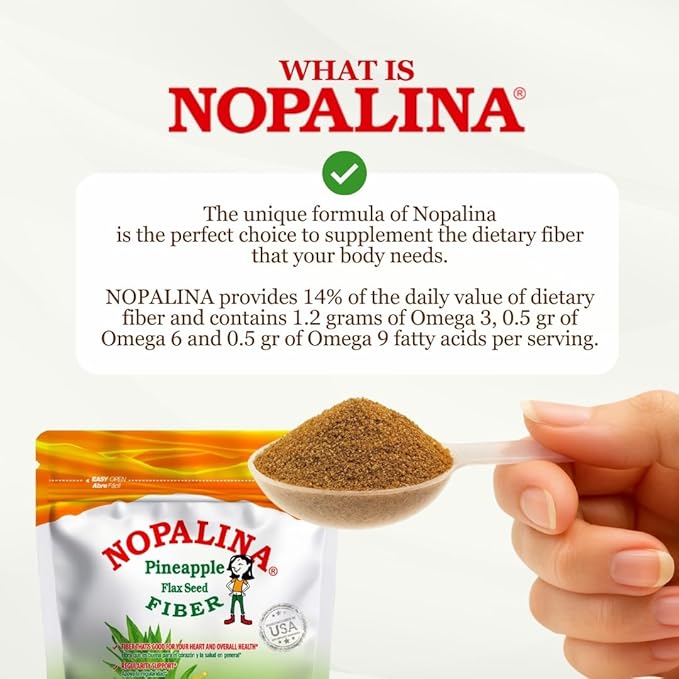 Nopalina Fiber Formula | Pineapple | 1 Lb Bag | 30 Servings | Flax Seed, Psyllium, Oat and Wheat Bran, Omega 3, 6 & 9 | Can Help with Regularity & More | The Original