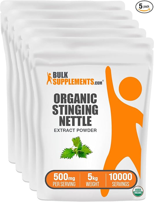 BulkSupplements.com Organic Stinging Nettle Extract - from Stinging Nettle Leaf, Nettle Supplement - Vegan & Gluten Free, 750mg per Serving, 5kg (1.1 lbs) (Pack of 5)