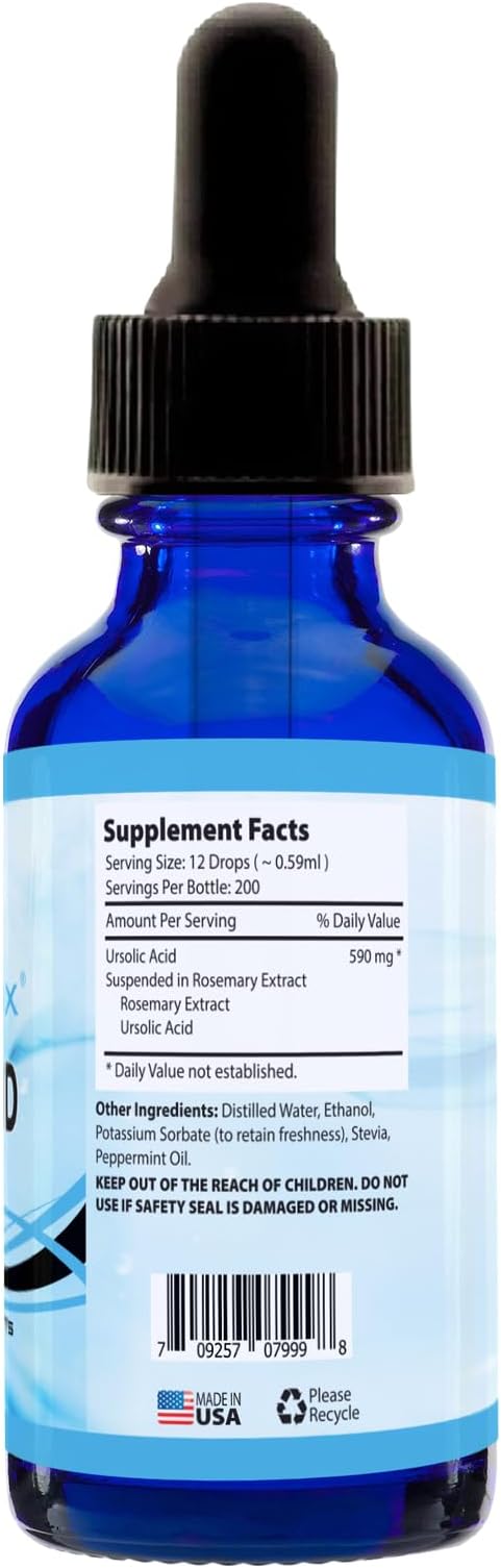 Absonutrix Ursolic Acid 590mg, 4 Fl Oz Bottle, 200 Highly Potent Servings, High Bioavailability, Quick Absorption, Third-Party Tested, GMP-Certified, Non-GMO, Cruelty-Free Products, Made in USA