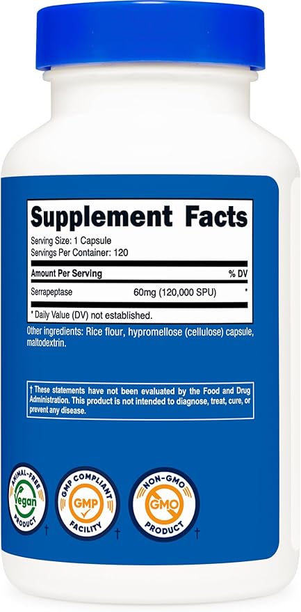 Nutricost Serrapeptase 120,000 SPU, 120 Capsules - Gluten Free, Non-GMO, and Vegetarian Friendly