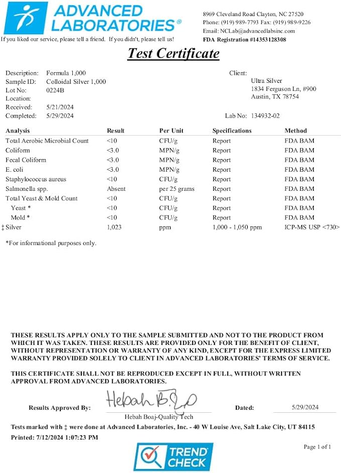 Ultra Silver® Colloidal Silver | 1,000 PPM, 4 Oz (118mL) | Mineral Supplement | True Colloidal Silver - with Dropper
