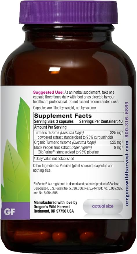 Oregon's Wild Harvest, Turmeric Curcumin Supplement with BioPerine, Antioxidant, Anti-Inflammatory, 1350 mgs, 120 Count