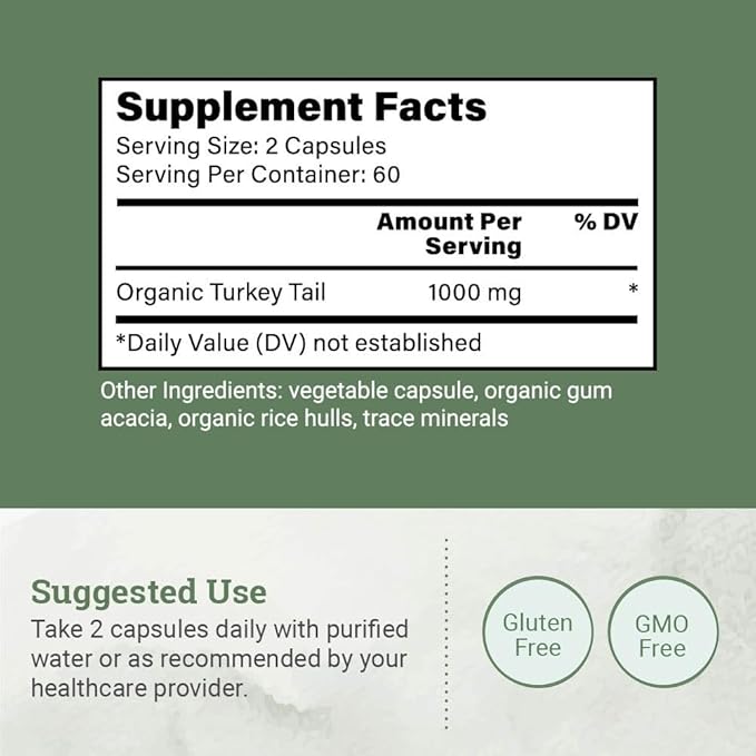 Earth Harmony Organic Turkey Tail Mushroom Capsules (1200mg Pure Extract) - Superfood Mushroom Supplement Helps Support Brain Health - Premium Powder Extract - 120 Capsules (2-Month Supply)