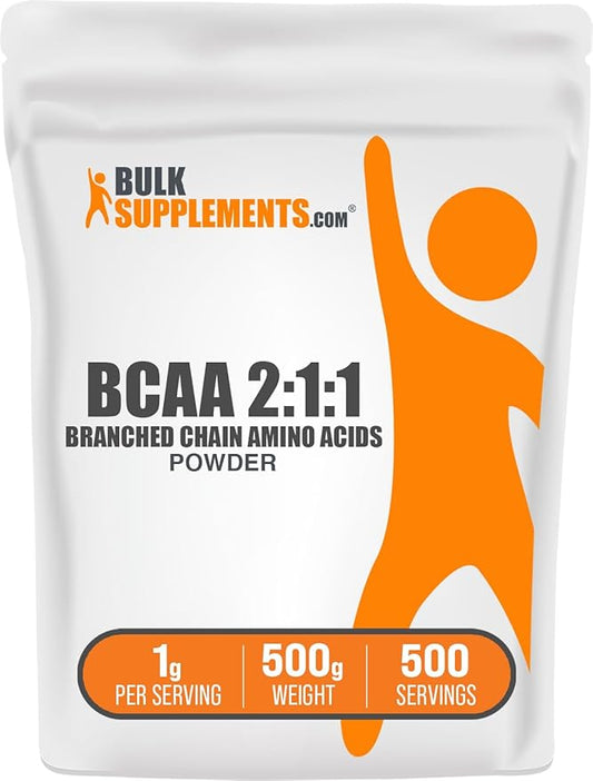 BulkSupplements.com BCAA 2:1:1 Powder - Branched Chain Amino Acids, BCAAs Amino Acids Powder - Unflavored & Gluten Free, 1g per Serving, 500g (1.1 lbs) (Pack of 1)