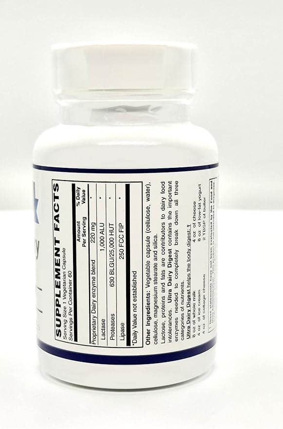 Ultra Dairy Digest- Helps Digestion of Lactose containing Products, Milk PROTEINS & Milk FATS † (for Milk/Dairy Intolerance) 3-in-1 Formula