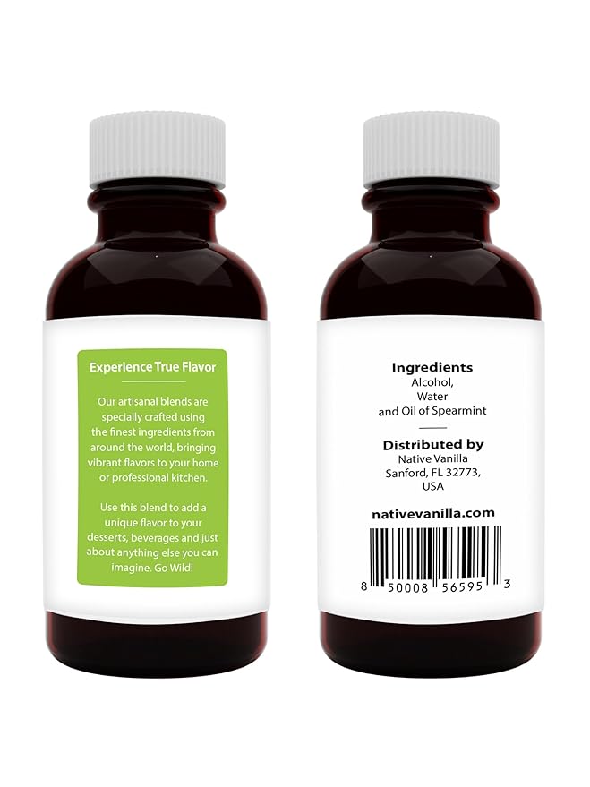 Native Vanilla - Pure Spearmint Extract - 4 Fl Oz - Pure Flavors and Extracts - Perfect for Cooking, Baking, and Dessert Crafting