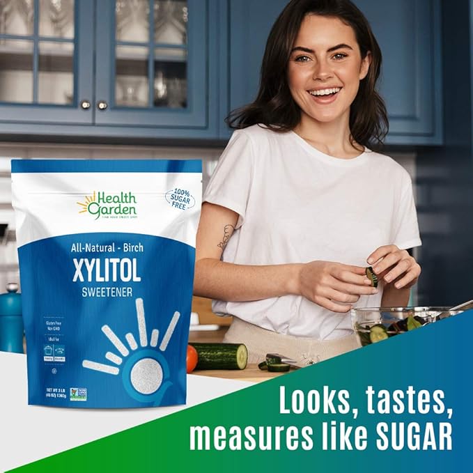 Health Garden Birch Xylitol Sweetener - 3 LBS Resealable Bag - Pure Birch Xylitol - Non GMO, Kosher, and Made in the U.S.A. - Ideal Powdered Sugar Substitute - Non-GMO Sugar Alternative