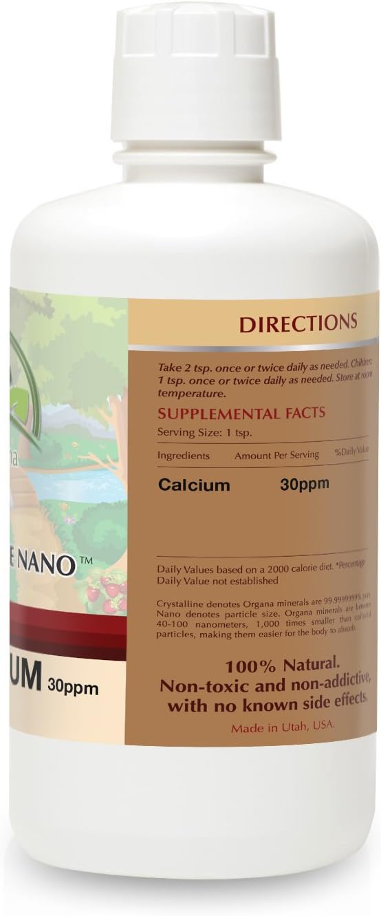 Organa Pure Crystalline Liquid Calcium Supplement - 30 PPM - Colloidal Minerals - Calcium Supplement for Women & Men - Liquid Calcium Citrate Alternative - 99.99% Pure Calcium