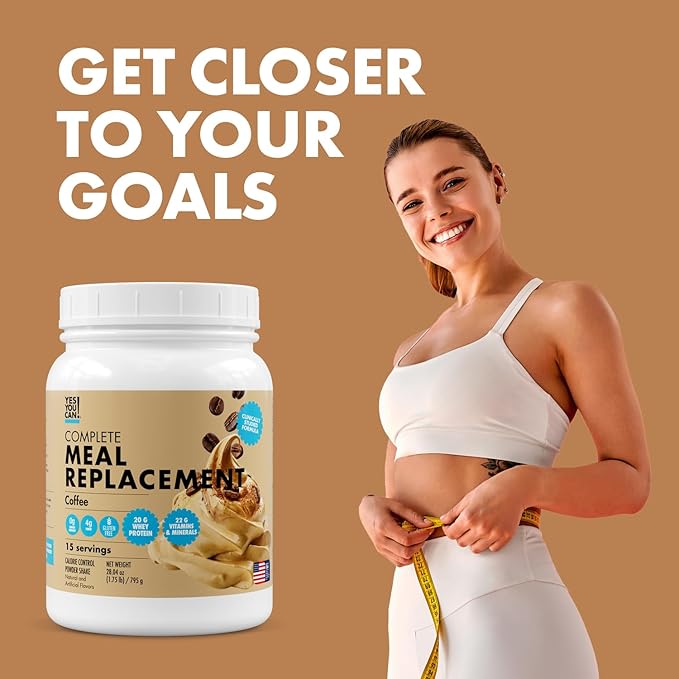 Yes You Can! Meal Replacement Shake - 20G Protein, 4G Fiber, 21 Vitamins & Minerals, 0G Added Sugar - Meal Replacement Protein Powder - Complete All-in-One Nutrition - 15 Servings (Coffee) - 2 Pack