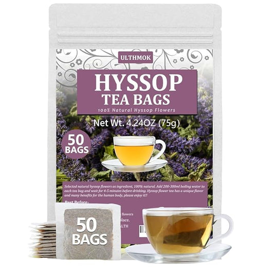 Premium 50 Hyssop Tea Bags, Made with Natural Hyssop Flowers, Support Digestion & Promote Relaxation, No Artificial Flavors & Caffeine Free.