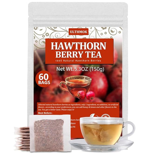 Premium 60 Hawthorn Berry Tea Bags, Made with 100% Natural Hawthorn Berries, Aid Digestion & Provide Antioxidants, No Additives & Caffeine Free.