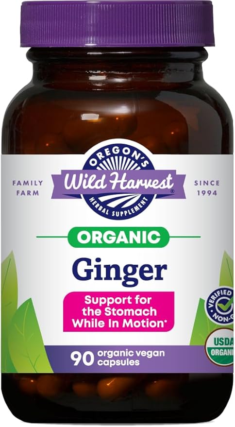 Oregon's Wild Harvest, Certified Organic Ginger Capsules for Stomach Support, Non-GMO, 1000 MGS, 90 Count