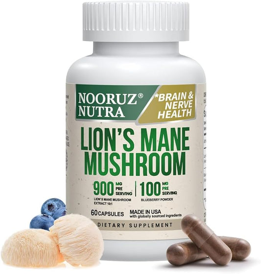 Organic Lion’s Mane Capsule: 10:1 Concentration Equals 10,000mg Mushroom, Enhanced with Blueberry for Vitality, Mental Clarity, and Concentration – 60 Plant-Based Capsules (No Tablets/Powder)