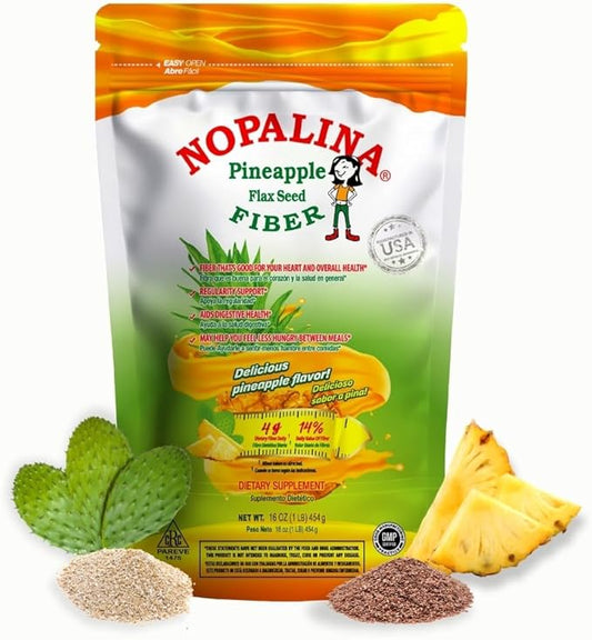 Nopalina Fiber Formula | Pineapple | 1 Lb Bag | 30 Servings | Flax Seed, Psyllium, Oat and Wheat Bran, Omega 3, 6 & 9 | Can Help with Regularity & More | The Original