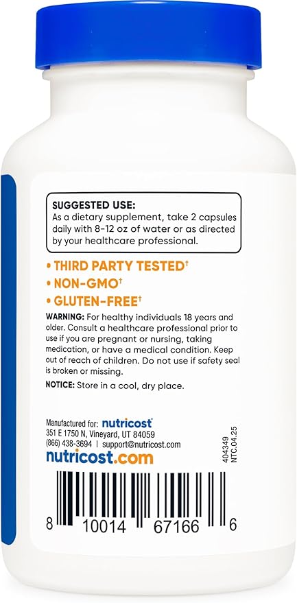 Nutricost Alpha Lipoic Acid 600mg Per Serving 120 Capsules, 60 Servings - Plant Based Caps, Non-GMO