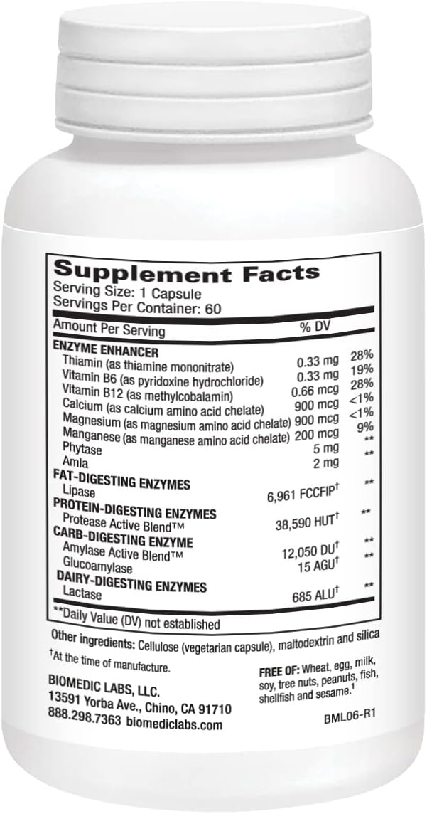 Gallbladder Formula, Lipase, Protease and Amylase Digestive Enzymes to Reduce Bloating - Vegetarian Formula, 60 Veg Capsules