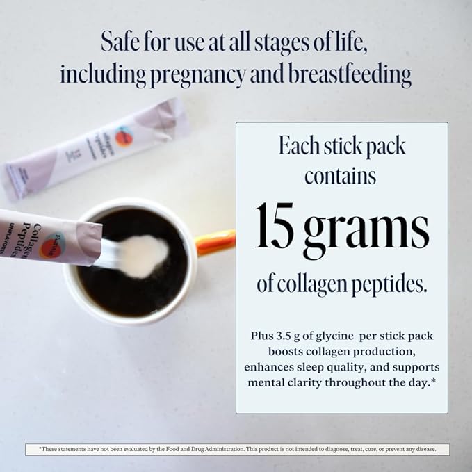 Hydrolyzed Collagen Peptide Stick Packs, Breastfeeding & Pregnancy Safe Grass-Fed Collagen Travel Packs, 15g Unflavored Collagen, 30 Servings