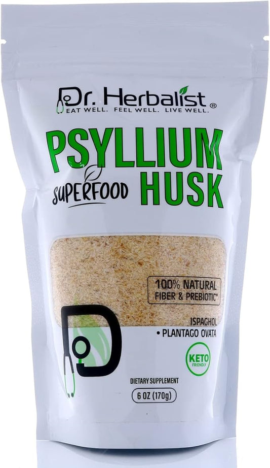 Dr. Herbalist Psyllium Husk Powder 170g (6oz) | Organic Natural Fiber Supplement | Keto-Friendly Isabgol Powder for Digestive Support & Daily Wellness