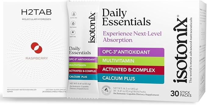 Isotonix The Ultimate Protocol | Daily Essentials Vitamin Pack & H2TAB Hydrogen Water Tablets | Supports Energy, Hydration, Recovery, Mental Clarity & Immune Health - 30 Count - Raspberry