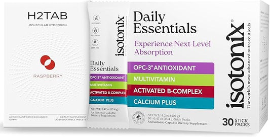 Isotonix The Ultimate Protocol | Daily Essentials Vitamin Pack & H2TAB Hydrogen Water Tablets | Supports Energy, Hydration, Recovery, Mental Clarity & Immune Health - 30 Count - Raspberry