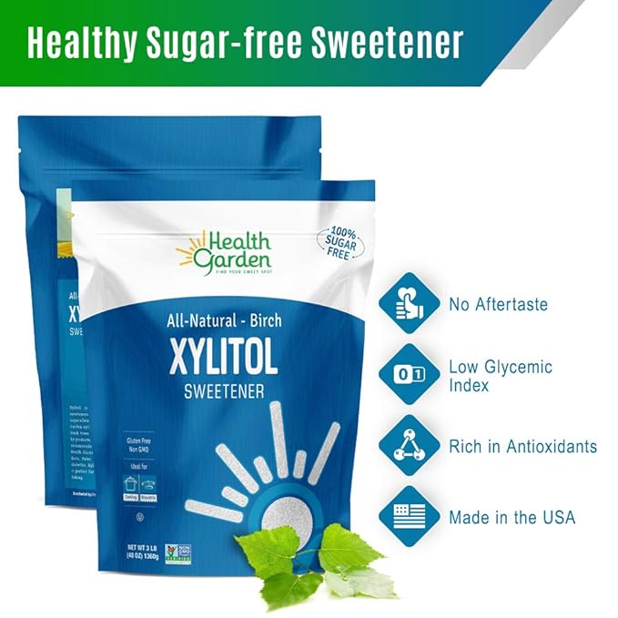 Health Garden Birch Xylitol Sweetener - 3 LBS Resealable Bag - Pure Birch Xylitol - Non GMO, Kosher, and Made in the U.S.A. - Ideal Powdered Sugar Substitute - Non-GMO Sugar Alternative