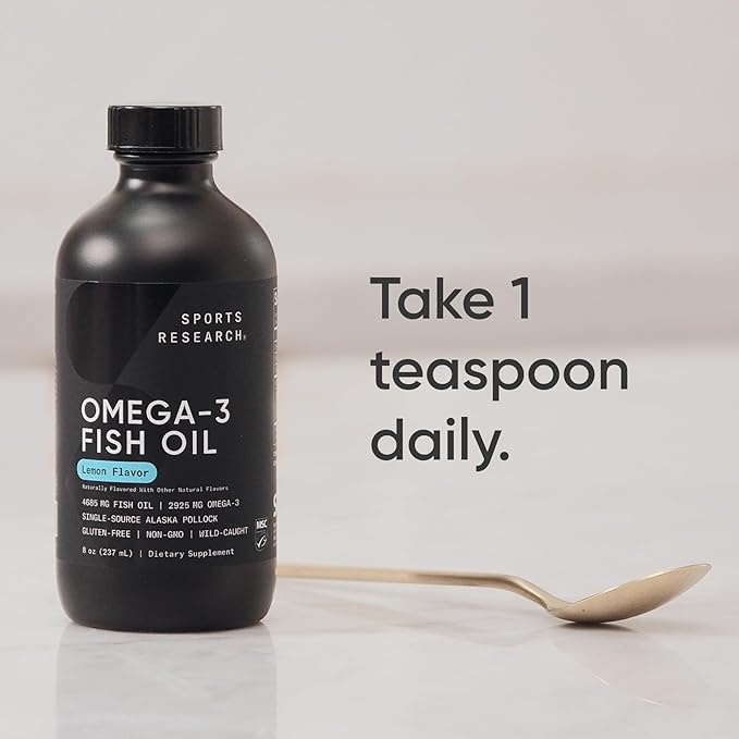 Sports Research® Omega-3 Fish Oil 4685mg - Sourced from Wild Caught Alaska Pollock - Natural Lemon Flavor, MSC Certified Sustainable - 8oz (48 Servings)