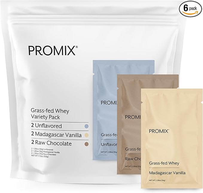 Promix Whey Protein Powder, Variety Pack (Unflavored, Vanilla, & Chocolate Flavors) Grass-Fed & 100% All Natural - ­Post Workout Fitness & Nutrition Shakes, Smoothies, Baking & Cooking Recipes